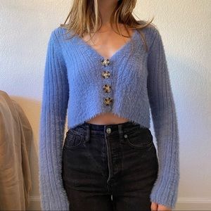 Blue Fuzzy Cropped Cardigan